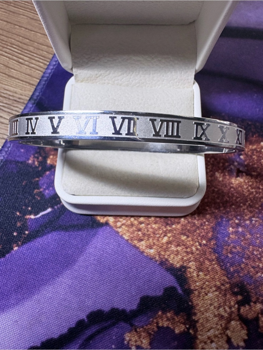Stainless Steel Silver Roman Numeral Bangle Bracelet for Women